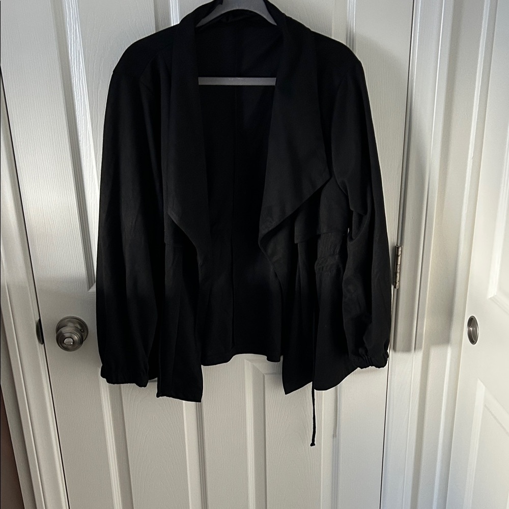 SHEIN Black Women's Faux Suede Drawstring Waist Jacket, Lapels, Size 2XL NWOT